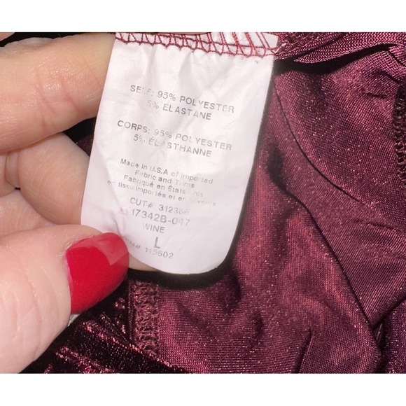 Lush Crushed Velvet Long Sleeve Bodysuit Burgundy Wine Holiday Party Women's L - Picture 9 of 10